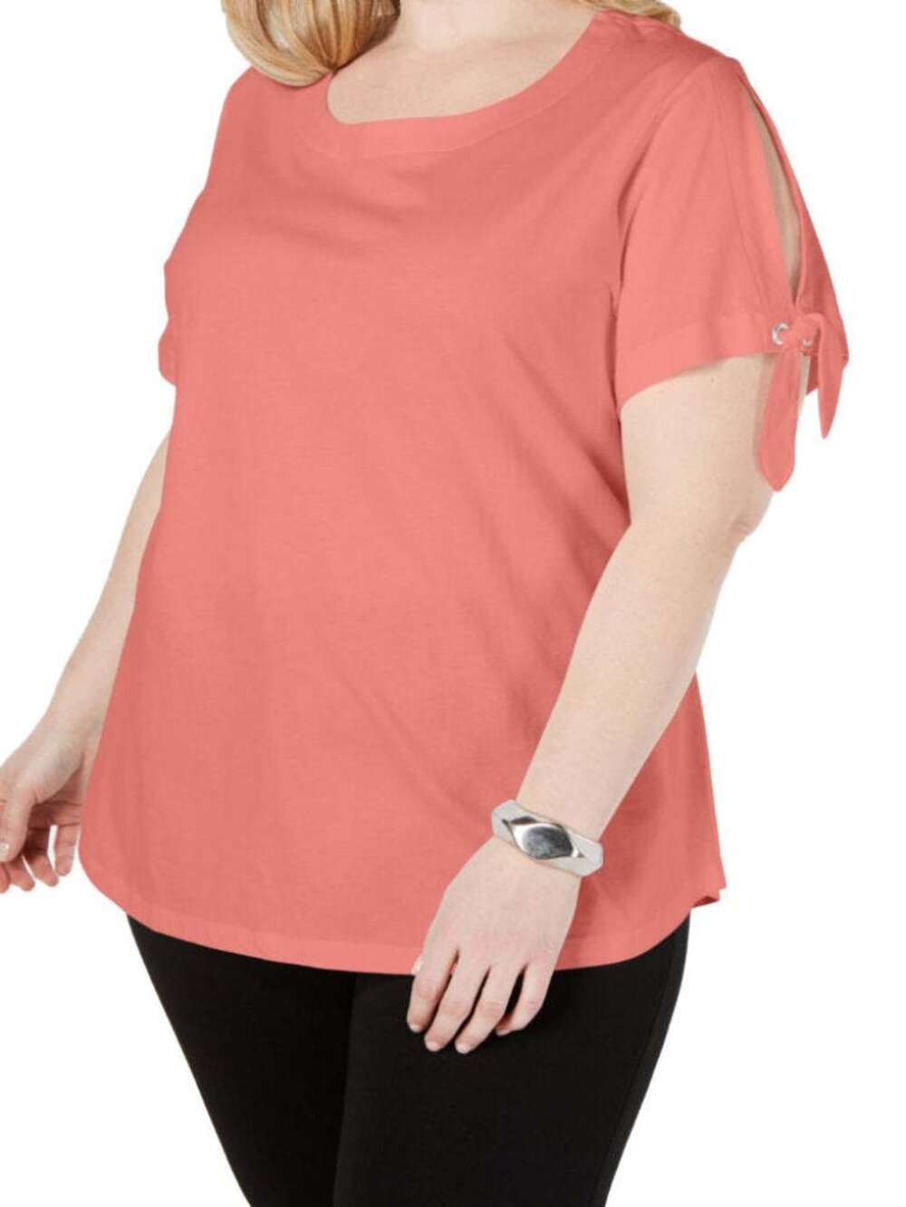 Karen Scott Womens Plus Size Slit Sleeve T-Shirt